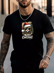 Men's Cat Pattern Shirt Casual Short Sleeve Tee Top