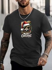 Men's Cat Pattern Shirt Casual Short Sleeve Tee Top