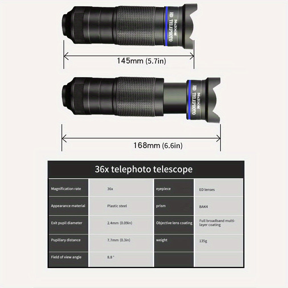 HD Monocular Telescope with Phone Clip for Smartphone Photos