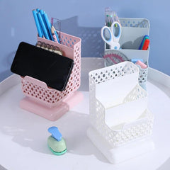 1pc Hollow Desk Organizer Mobile Phone Stand Office Supplies Pen Holder