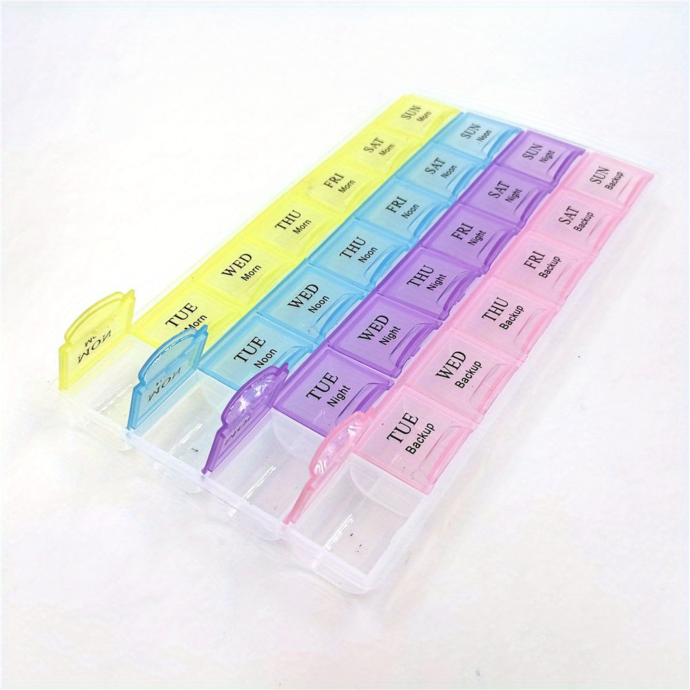 4 Row Weekly Pill Organizer with 28 Compartments Lake And Pastel Colors