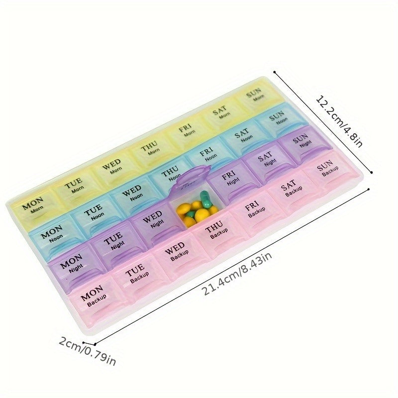 4 Row Weekly Pill Organizer with 28 Compartments Lake And Pastel Colors