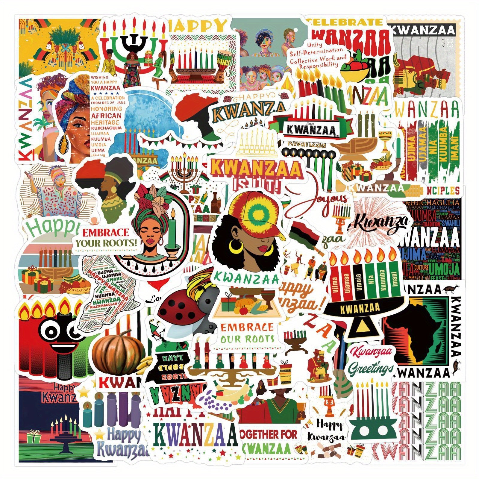 50pcs Happy Kwanzaa Party Decal Sticker for Water Cup Laptop Phone Skateboard