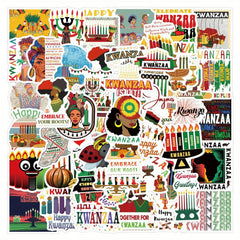 50pcs Happy Kwanzaa Party Decal Sticker for Water Cup Laptop Phone Skateboard
