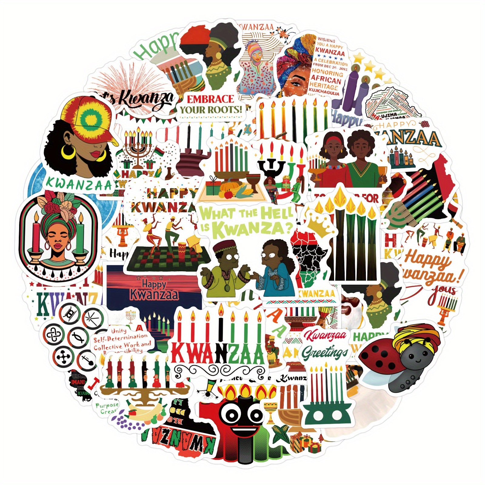 50pcs Happy Kwanzaa Party Decal Sticker for Water Cup Laptop Phone Skateboard
