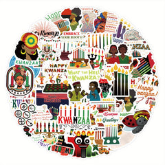 50pcs Happy Kwanzaa Party Decal Sticker for Water Cup Laptop Phone Skateboard
