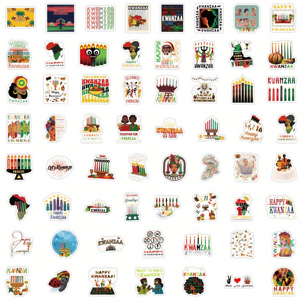 50pcs Happy Kwanzaa Party Decal Sticker for Water Cup Laptop Phone Skateboard
