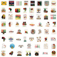 50pcs Happy Kwanzaa Party Decal Sticker for Water Cup Laptop Phone Skateboard