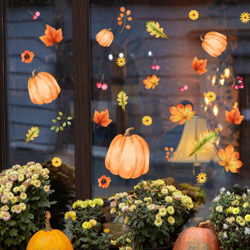 Pumpkin Leaf Cherry Wall Sticker for Halloween Decor