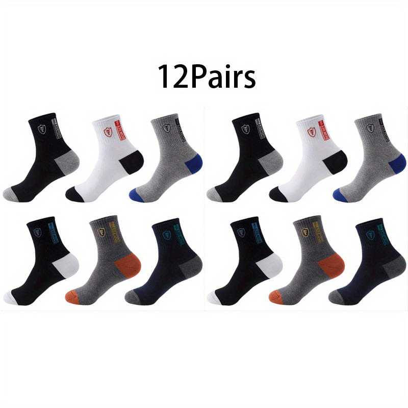 12 Pairs Moisture Wicking Athletic Socks Unisex Embroidered Quarter Socks