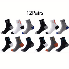 12 Pairs Moisture Wicking Athletic Socks Unisex Embroidered Quarter Socks