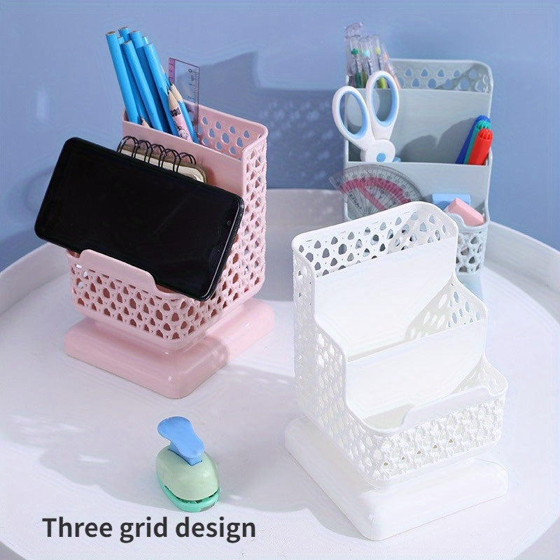 Desktop Hollow Cosmetic Storage Box Mobile Phone Holder Plastic Three-layer