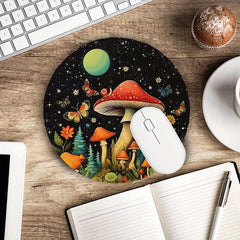 Mushroom Pattern Round Mouse Pad Small Mini Travel Mouse Pad Non Slip Rubber Bas