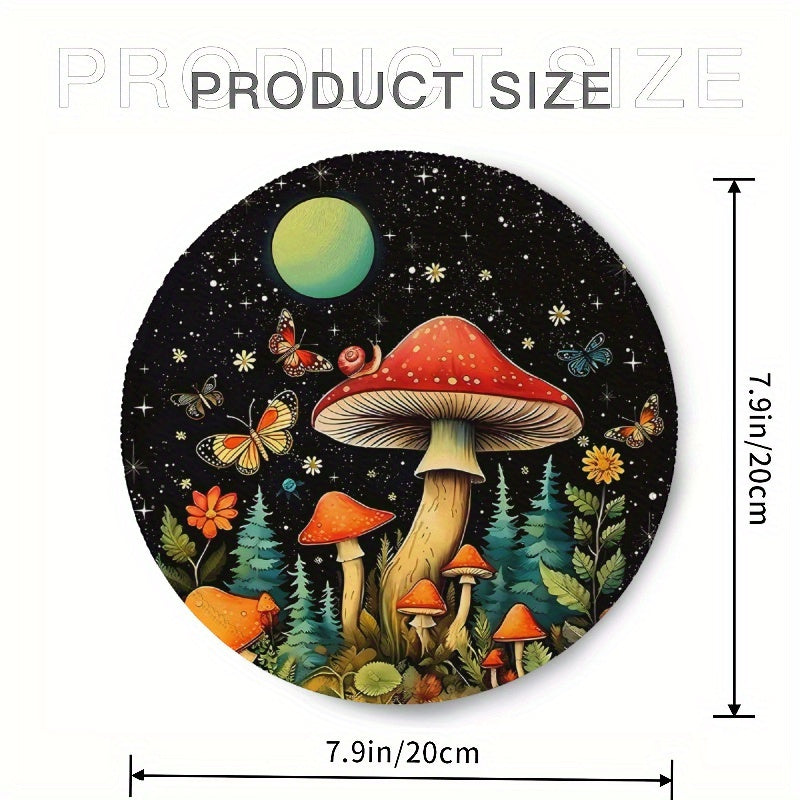 Mushroom Pattern Round Mouse Pad Small Mini Travel Mouse Pad Non Slip Rubber Bas