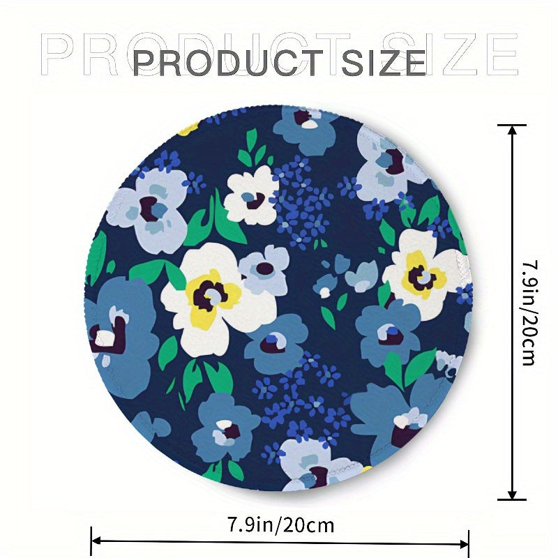 Yellow Navy Floral Mouse Pad Mat Round Print Pattern Worker Gift