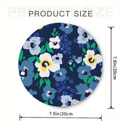 Yellow Navy Floral Mouse Pad Mat Round Print Pattern Worker Gift