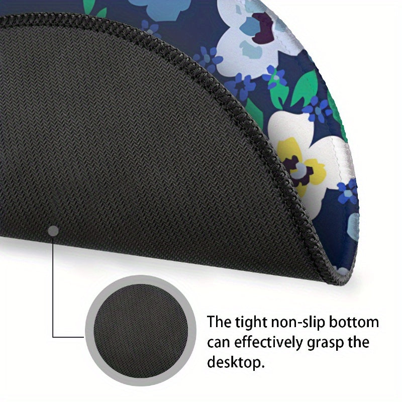 Yellow Navy Floral Mouse Pad Mat Round Print Pattern Worker Gift