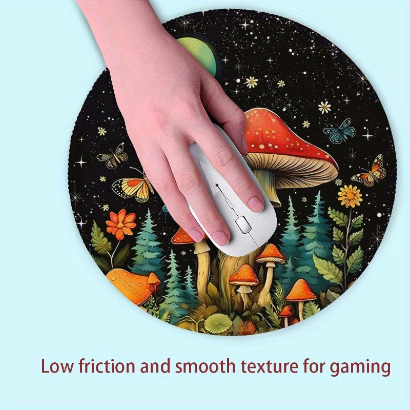 Mushroom Pattern Round Mouse Pad Small Mini Travel Mouse Pad Non Slip Rubber Bas