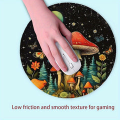 Mushroom Pattern Round Mouse Pad Small Mini Travel Mouse Pad Non Slip Rubber Bas