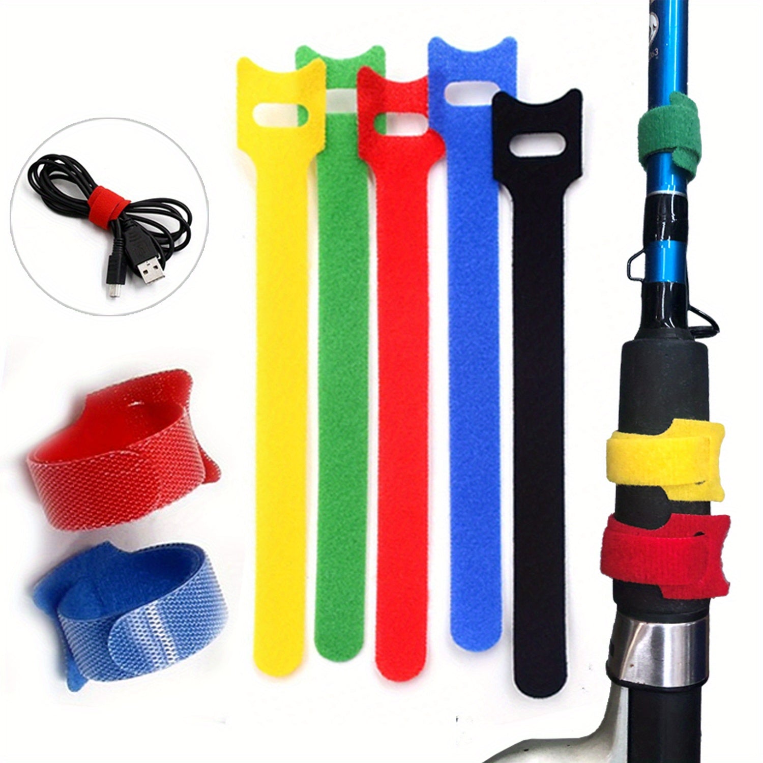 5pcs Fishing Rod Tie Strap Tackle Wrap Band Pole Holder Fastener