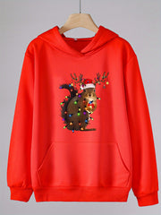 Girls Christmas Lights Squirrel Graphic Hooded Sweatshirt