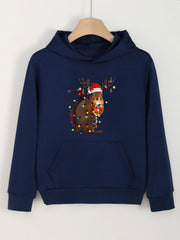 Girls Christmas Lights Squirrel Graphic Hooded Sweatshirt