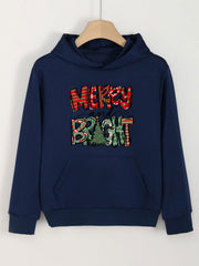Girls Christmas Words Graphic Hooded Sweatshirt Top