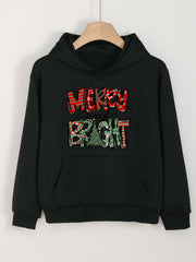 Girls Christmas Words Graphic Hooded Sweatshirt Top