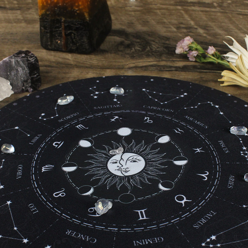 Tarot Mat Moon Phase Zodiac Star Pendulum Mat Purple Crystal Chain 8 7inch