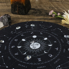 Tarot Mat Moon Phase Zodiac Star Pendulum Mat Purple Crystal Chain 8 7inch