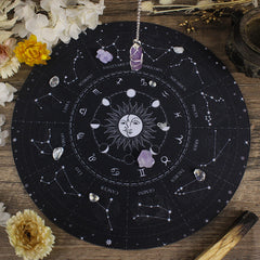 Tarot Mat Moon Phase Zodiac Star Pendulum Mat Purple Crystal Chain 8 7inch