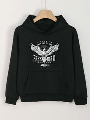 Girls Bird Graphic Hooded Sweatshirt For Spring Fall