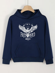 Girls Bird Graphic Hooded Sweatshirt For Spring Fall
