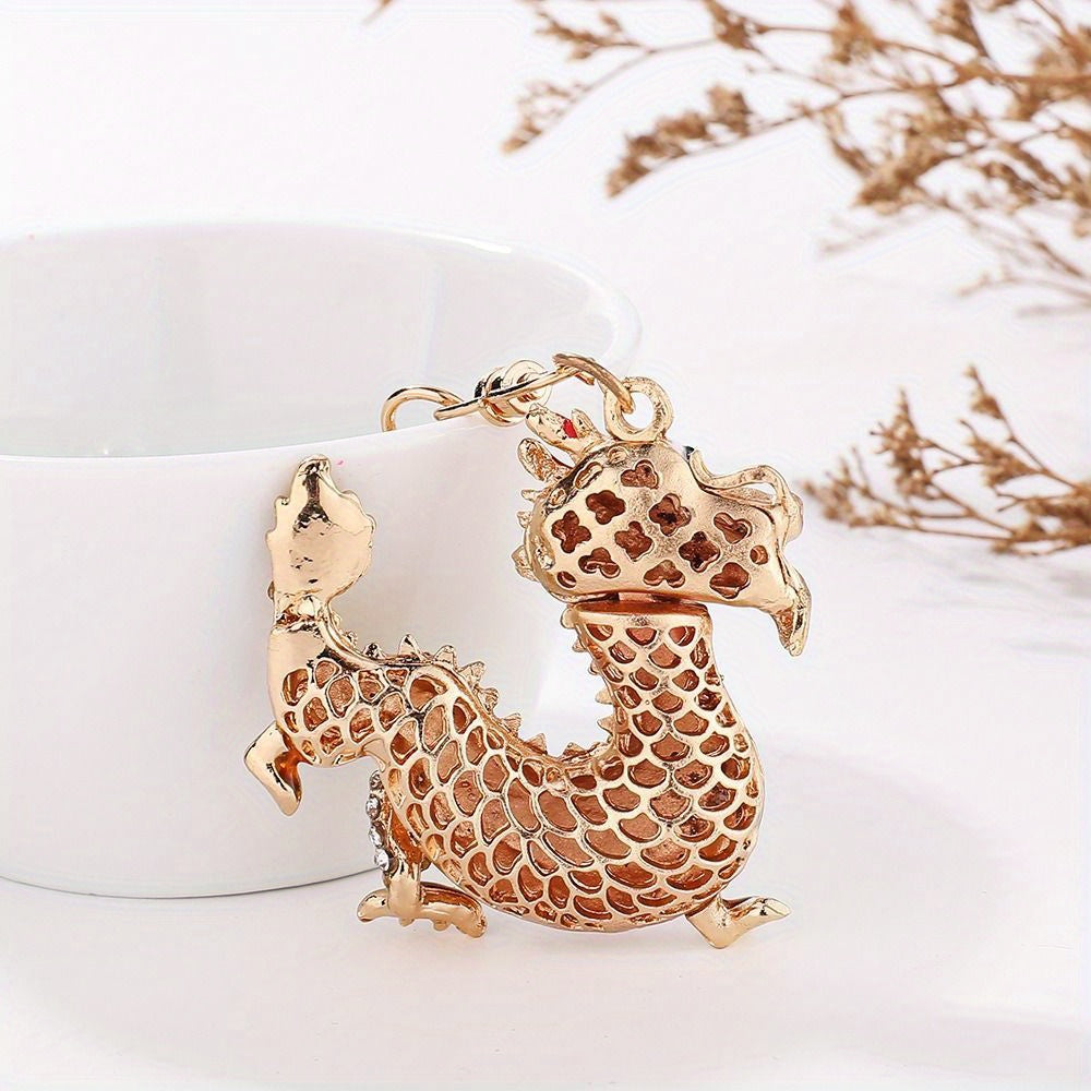 3D Dragon Keychain Lucky Rhinestones Inlay Ornament