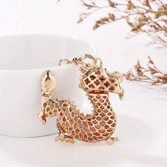 3D Dragon Keychain Lucky Rhinestones Inlay Ornament