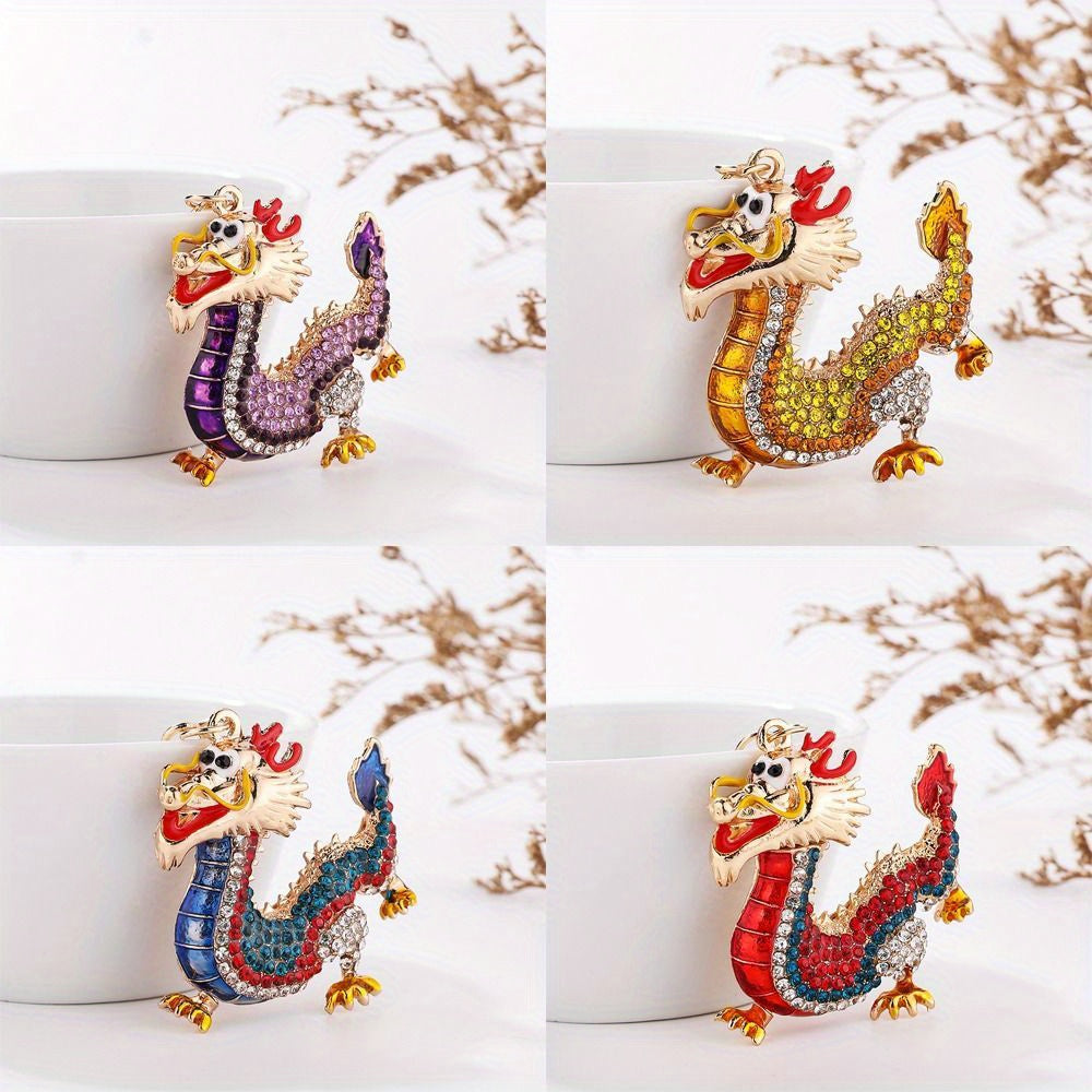 3D Dragon Keychain Lucky Rhinestones Inlay Ornament