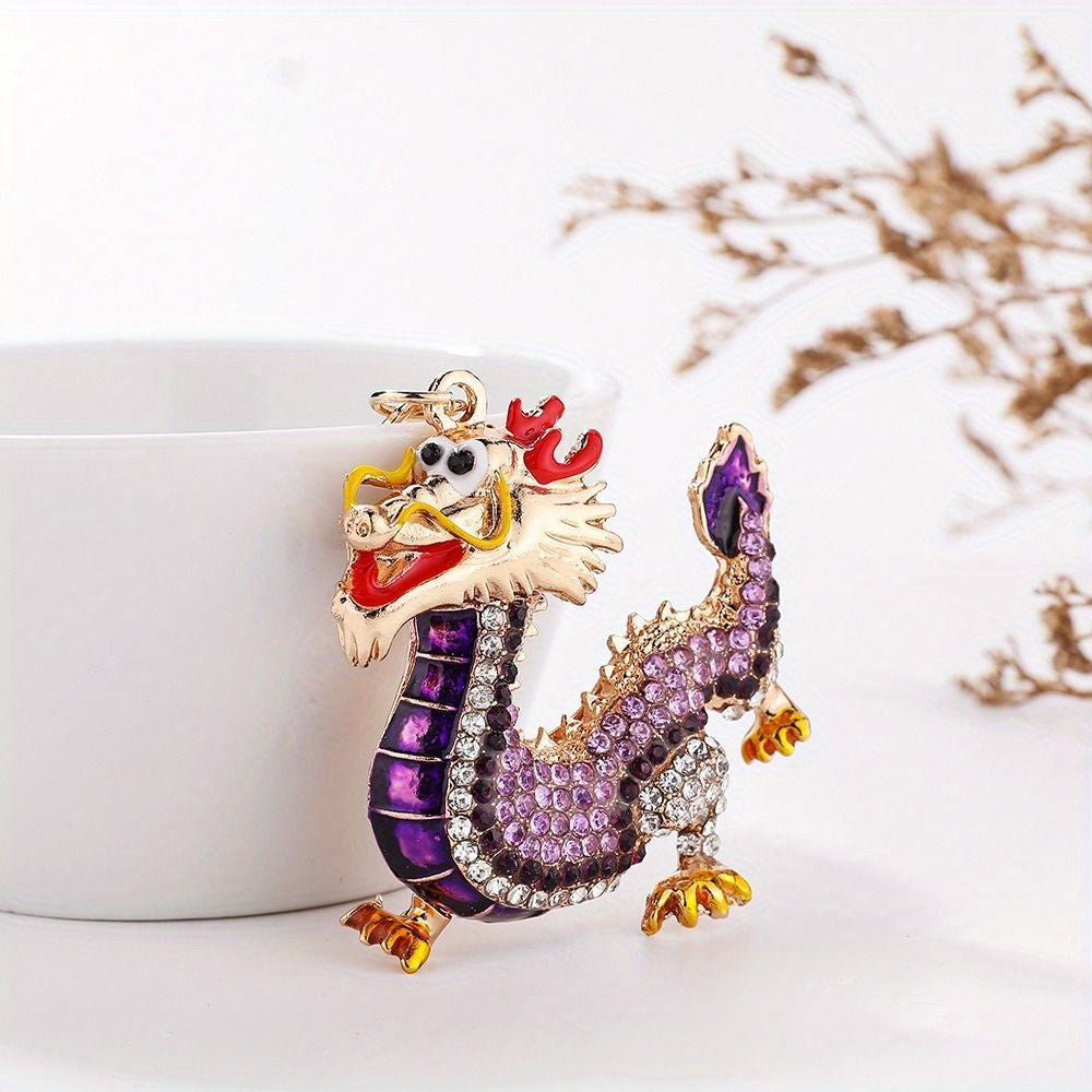 3D Dragon Keychain Lucky Rhinestones Inlay Ornament