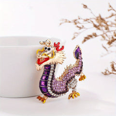 3D Dragon Keychain Lucky Rhinestones Inlay Ornament