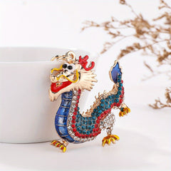 3D Dragon Keychain Lucky Rhinestones Inlay Ornament