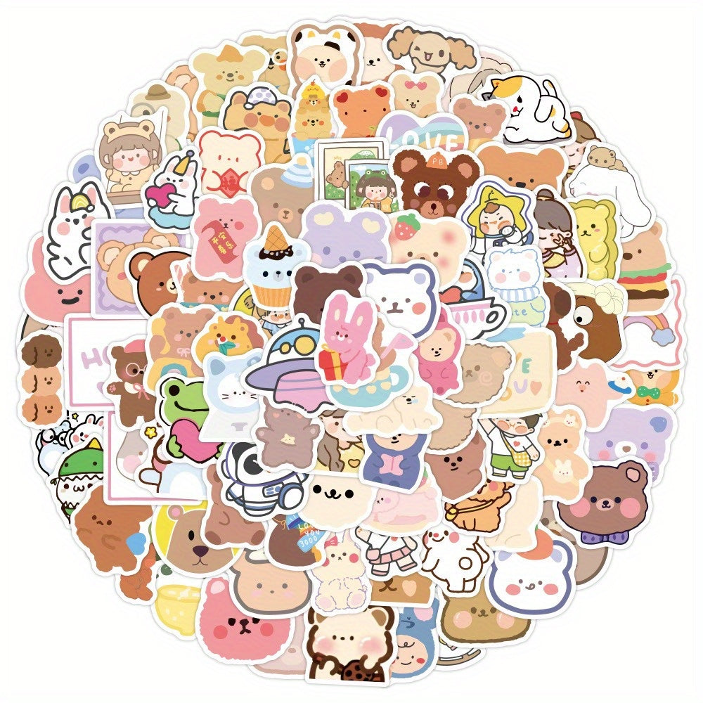 100pcs Little Bear Series Cartoon Character Journals Stickers Waterproof