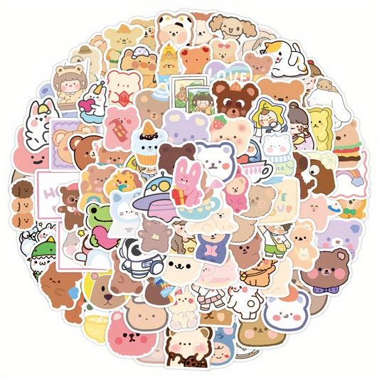 100pcs Little Bear Series Cartoon Character Journals Stickers Waterproof