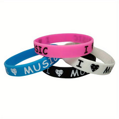 8 Pcs I Love Music Slogan Silicone Bracelet Set