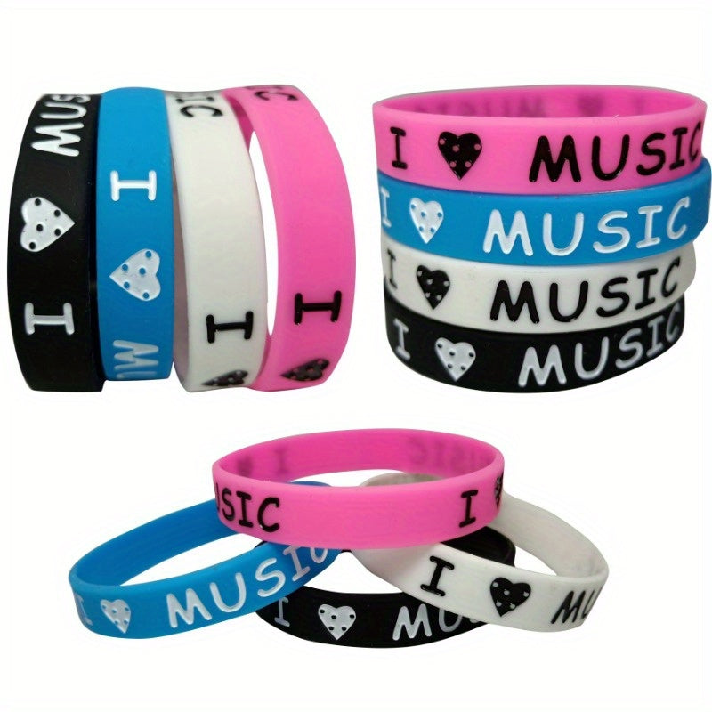 8 Pcs I Love Music Slogan Silicone Bracelet Set