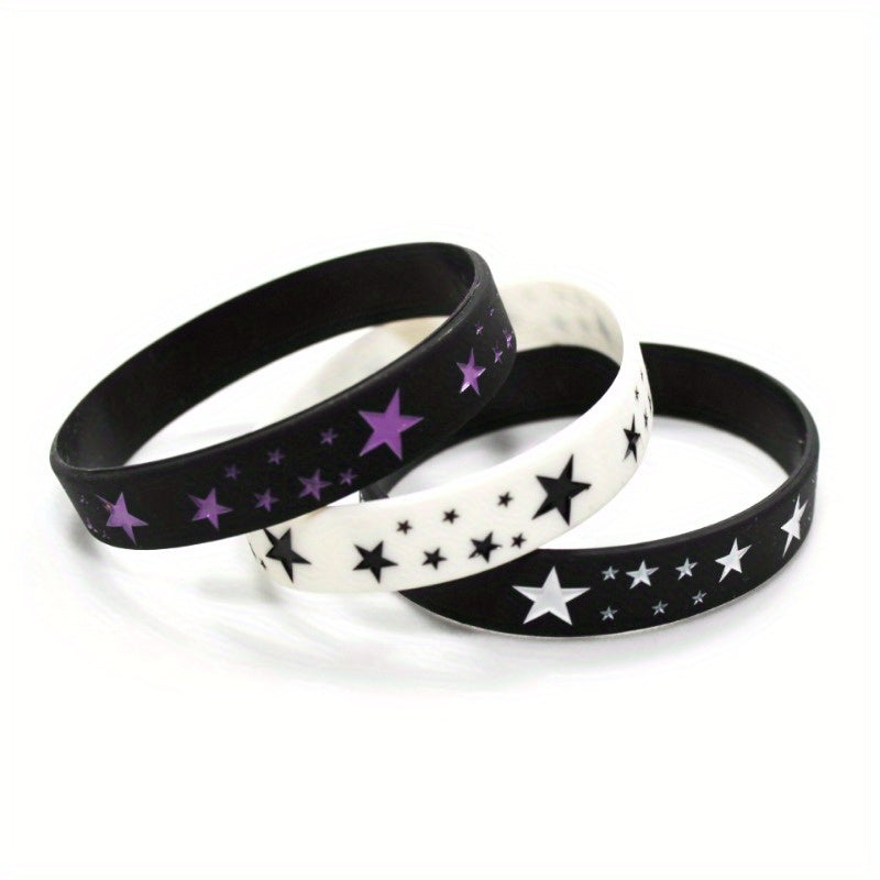 6 Pcs Silicone Bracelet Star Pattern Punk Sports Bracelet