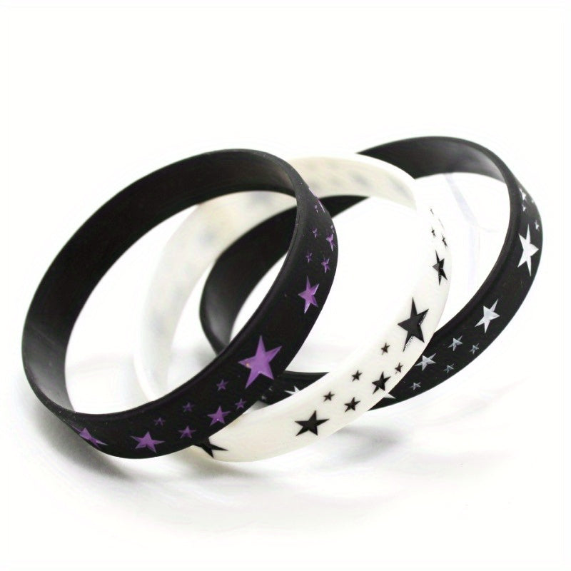 6 Pcs Silicone Bracelet Star Pattern Punk Sports Bracelet