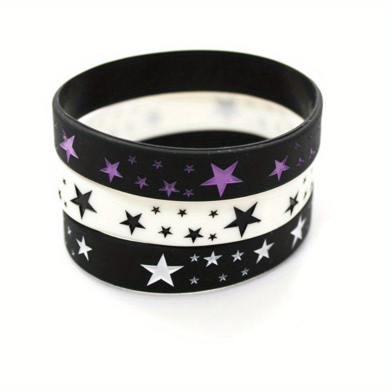 6 Pcs Silicone Bracelet Star Pattern Punk Sports Bracelet