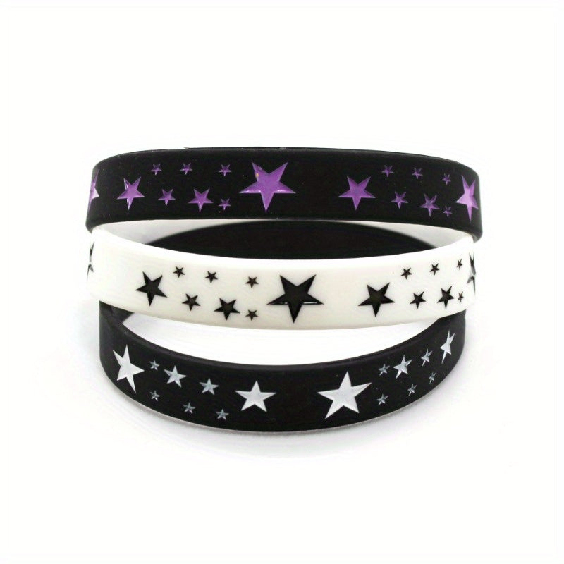 6 Pcs Silicone Bracelet Star Pattern Punk Sports Bracelet