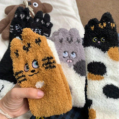 Plush Winter Socks Cat's Claw Pattern Floor Socks