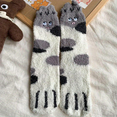 Plush Winter Socks Cat's Claw Pattern Floor Socks