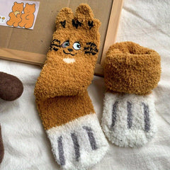 Plush Winter Socks Cat's Claw Pattern Floor Socks